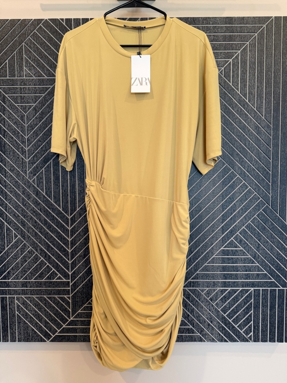 Zara Ochre Short Sleeve Ruched Midi Dress